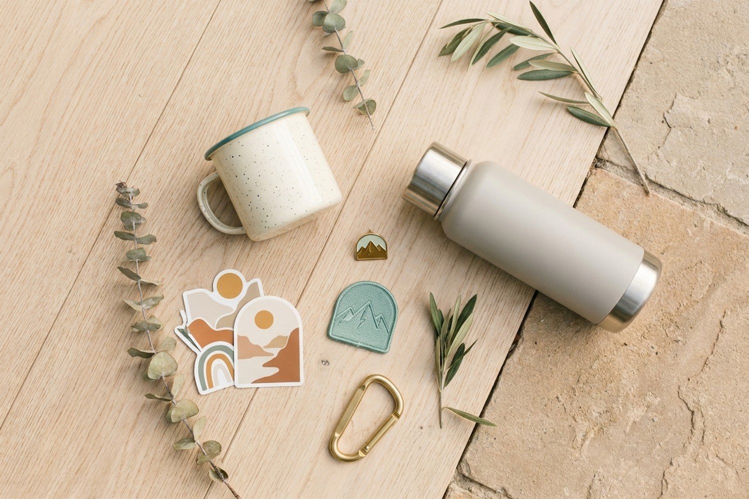 A flat-lay of drinkware & lifestyle goods